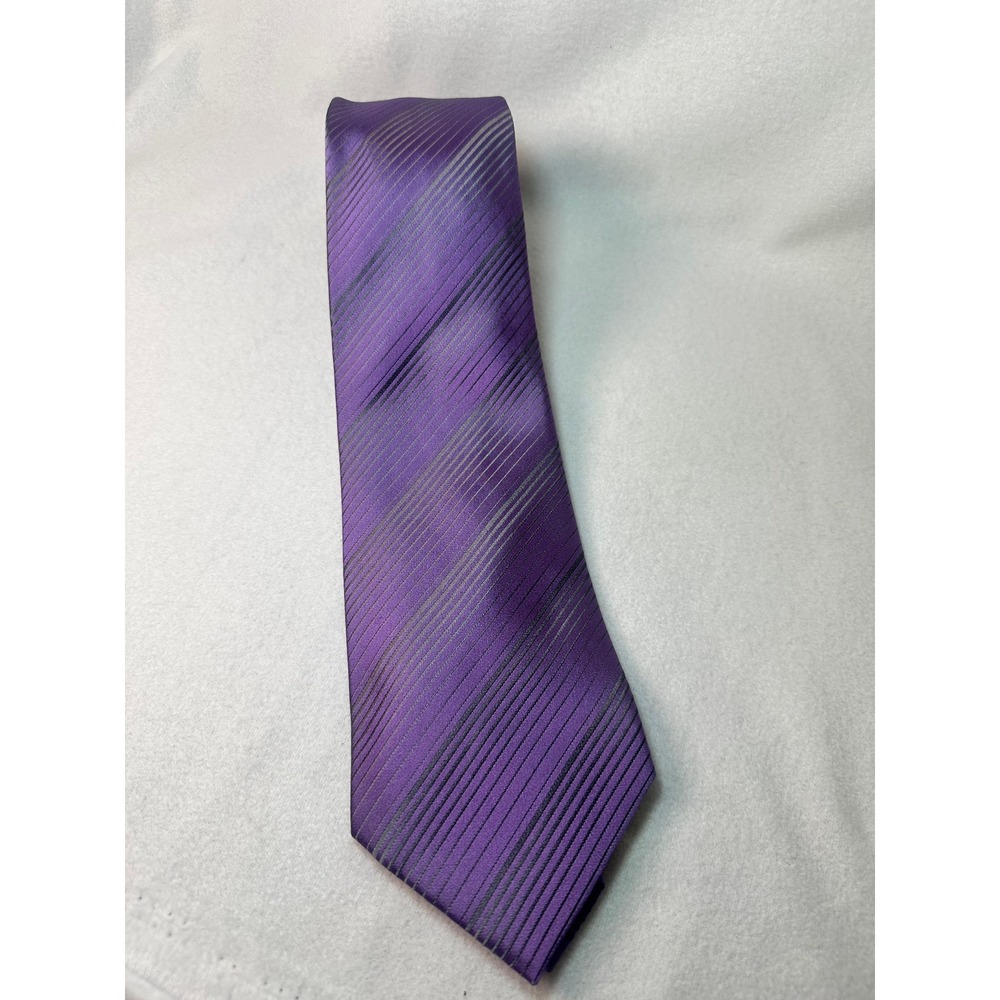 John Ashford Mens Purple Grey Striped Silk Tie Stain Resistant‎ Handmade Necktie